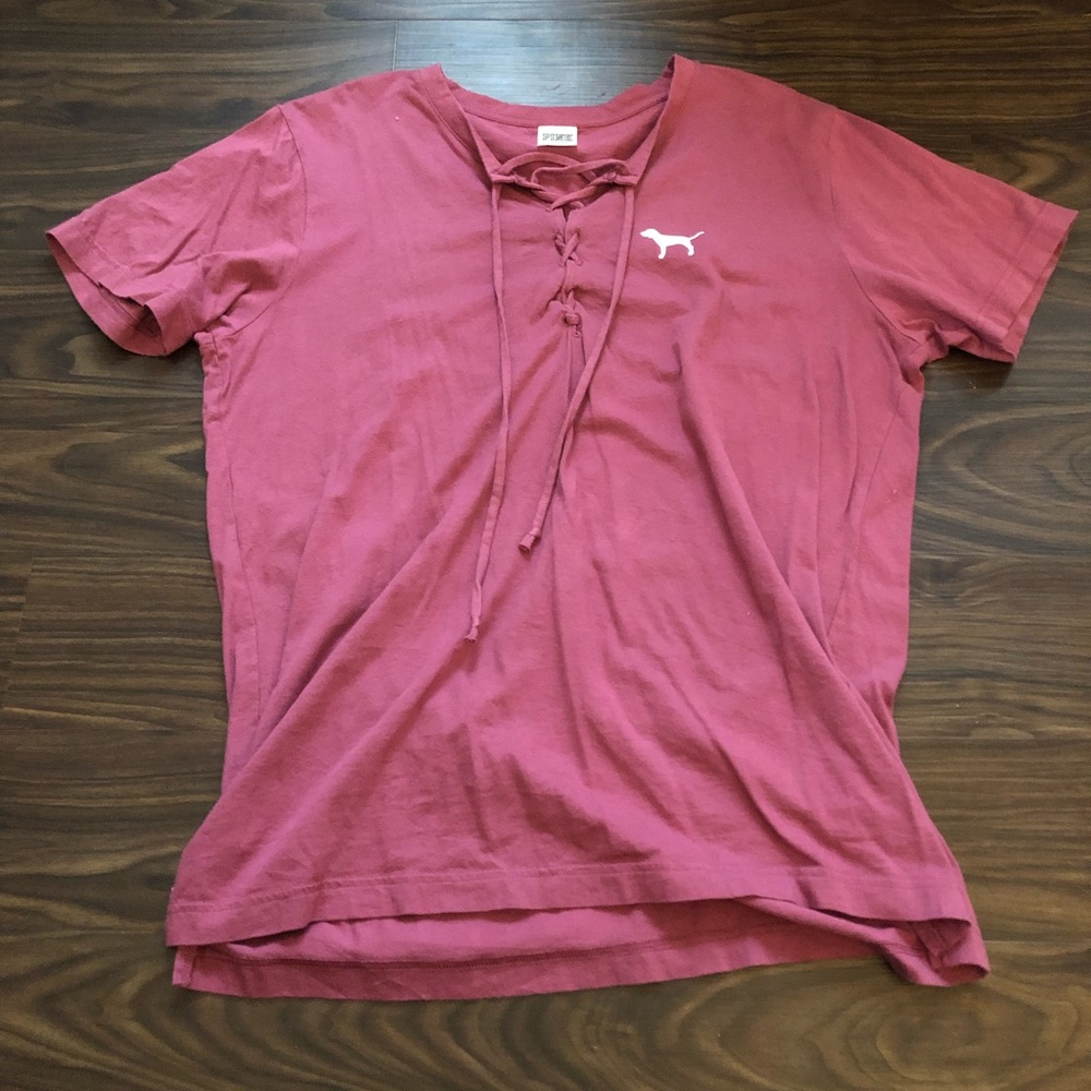 pink tie up t-shirt